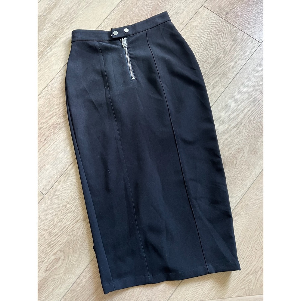LOS ANGELES ATELIER Midi Pencil Skirt Size Small Black Career Chic Zipper‎ Front